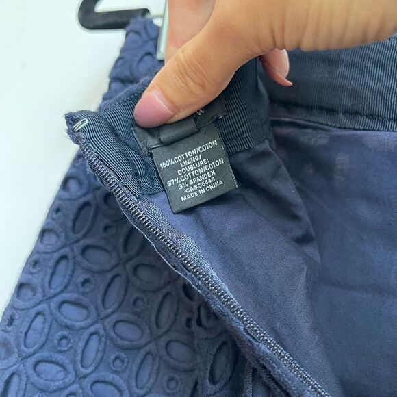 J. Crew Cotton Navy Eyelet Mini Skirt - Size O - Picture 5 of 9